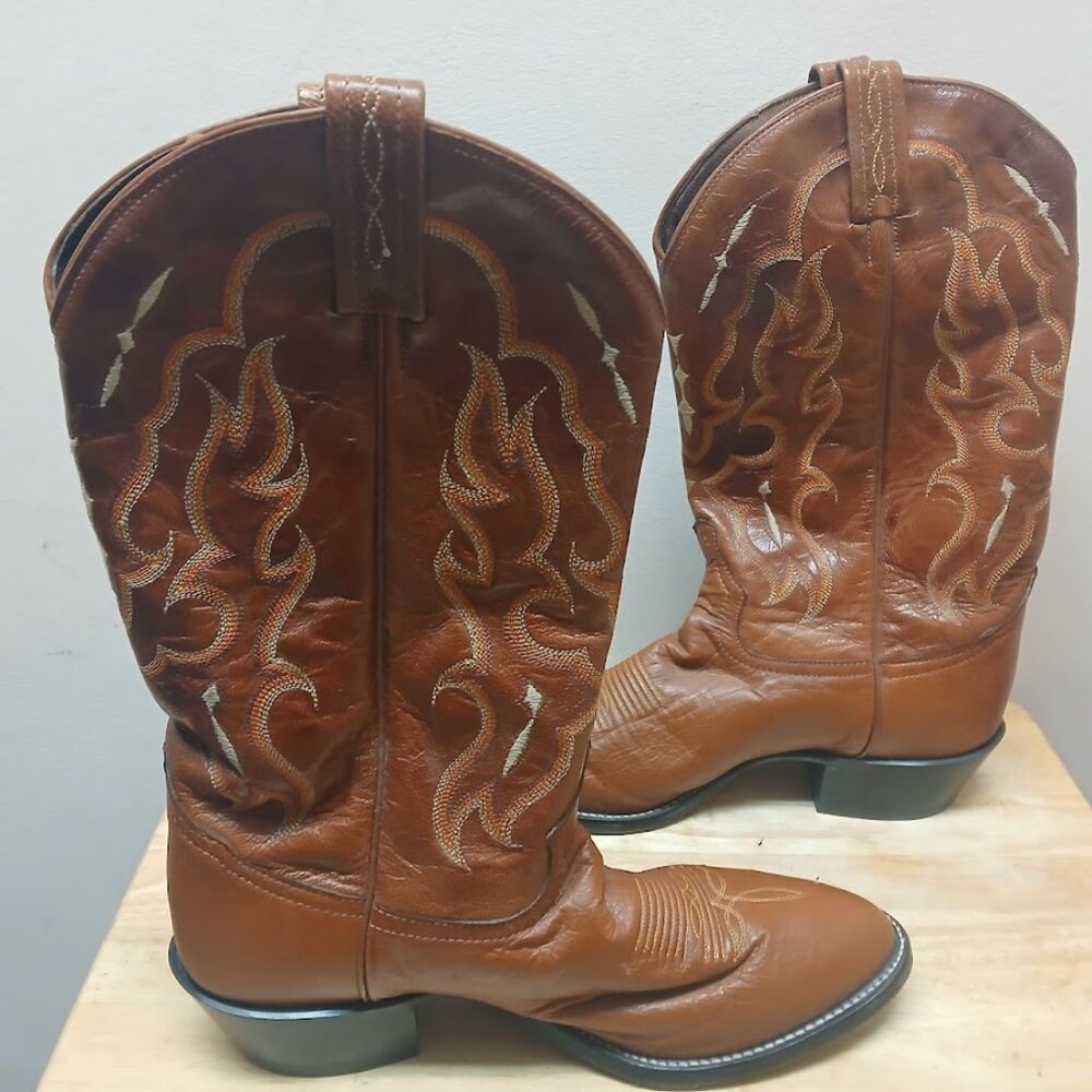 Tony Lama CZ872 9.5 D Peanut Brittle Brown Ostrich Cowboy Western Boots - Picture 5 of 16